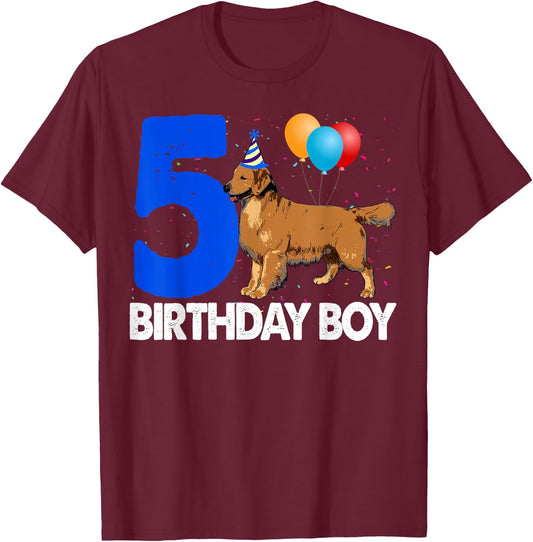 Happy Birthday Boy 5 Golden Retriever Dog Women T-Shirt - T-Shirt | Maroon