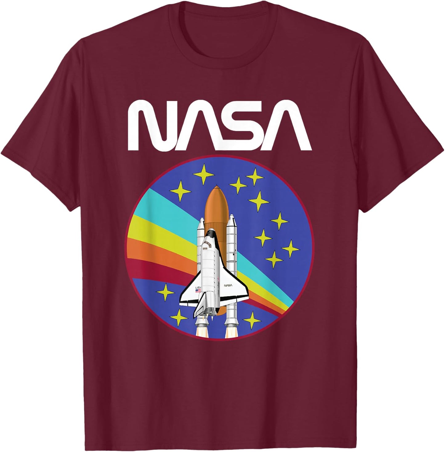 Retro NASA Space Shuttle Rainbow T-Shirt - T-Shirt | Maroon