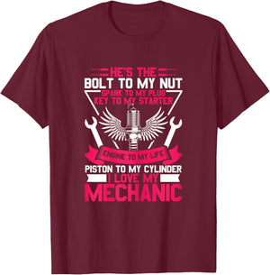 I Love My Mechanic wife Girlfriend T-Shirt - T-Shirt | Maroon