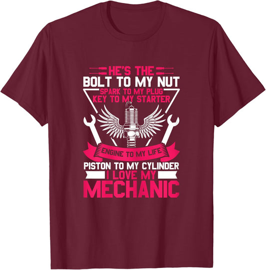 I Love My Mechanic wife Girlfriend T-Shirt - T-Shirt | Maroon