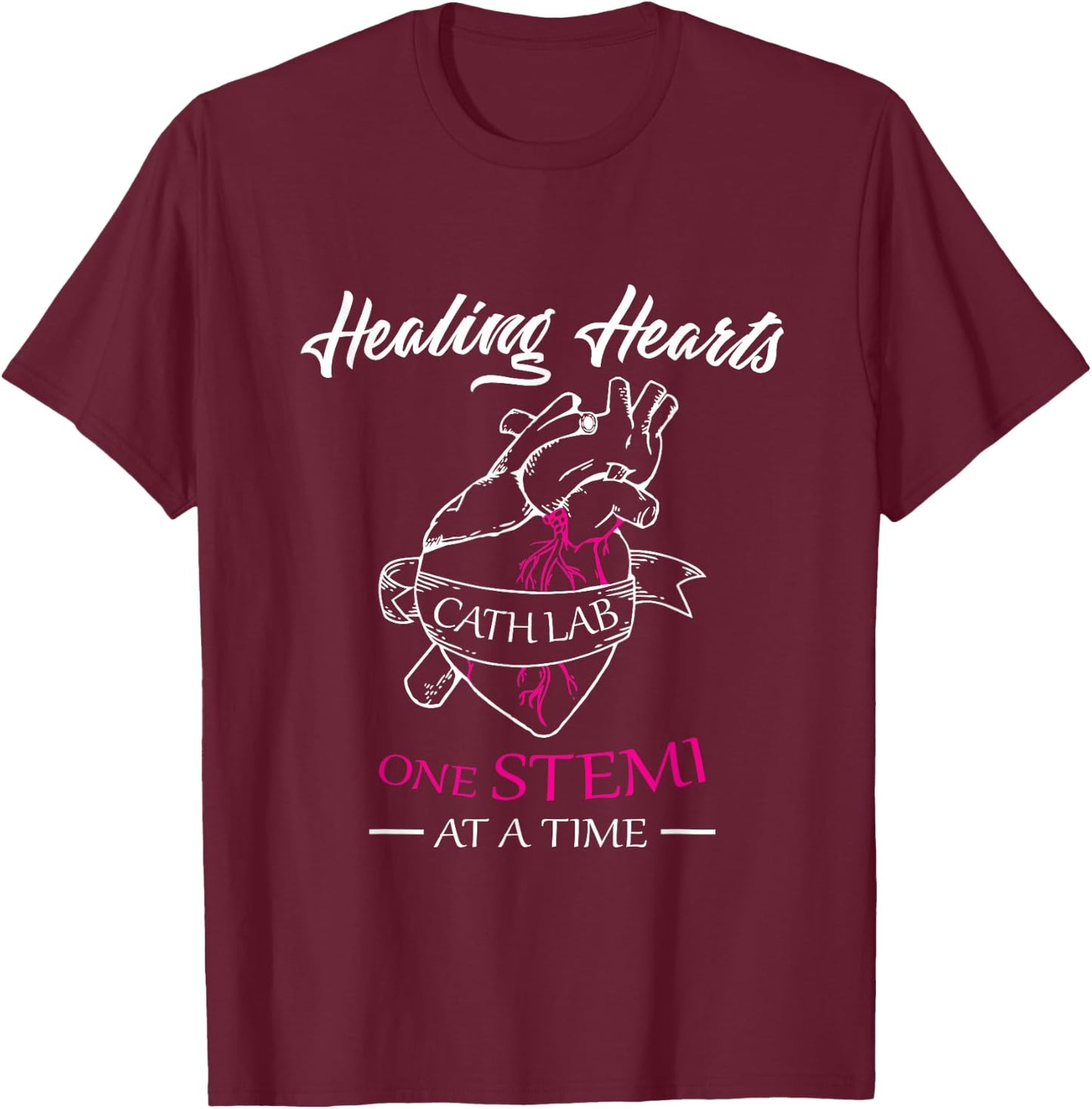 Cath Lab Nurse Gift, Nurse Stemi Cardiac Care Healing Heart T-Shirt - T-Shirt | Maroon
