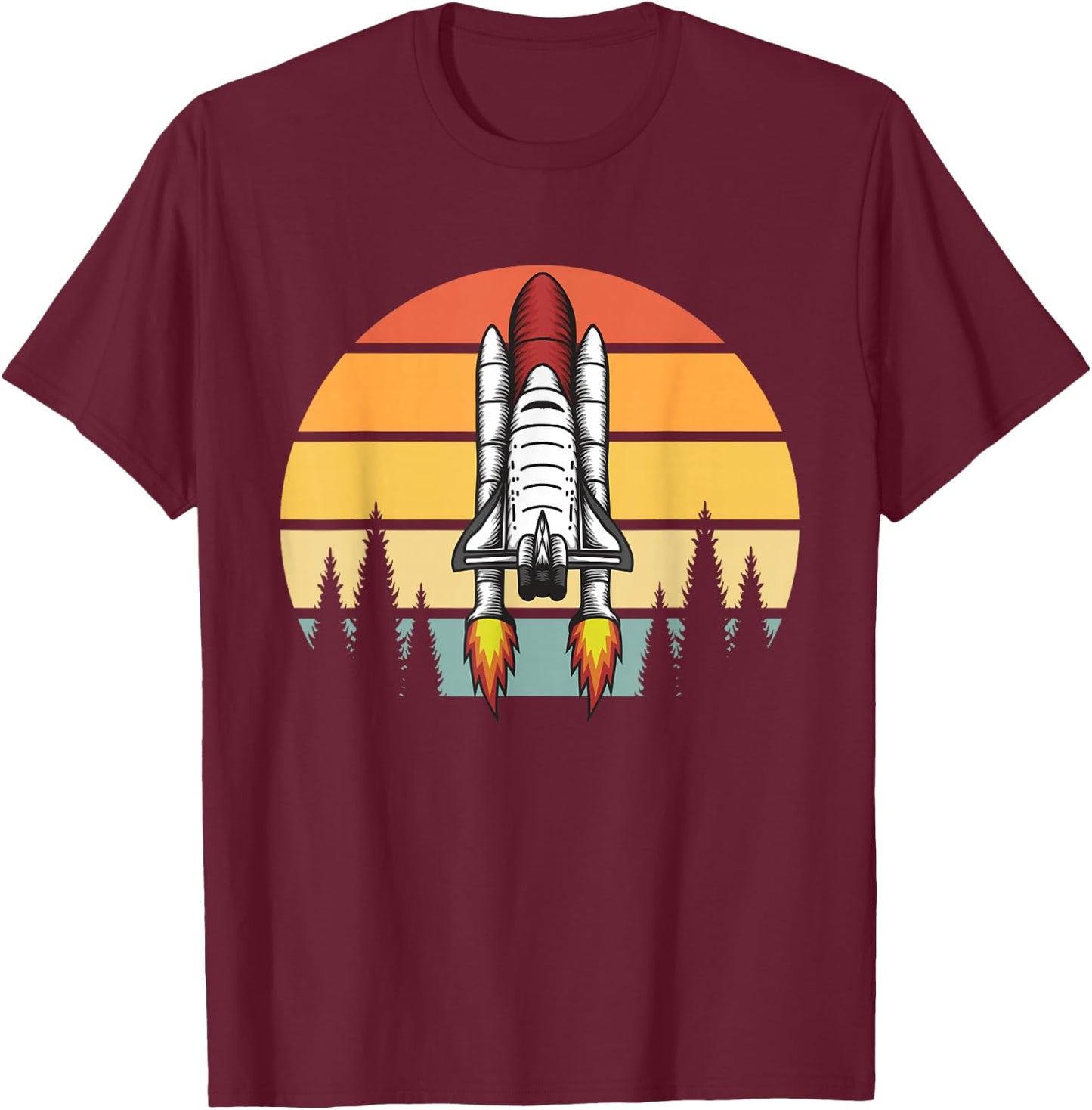 Vintage Retro Space Ship Science Rocket T-Shirt - T-Shirt | Maroon