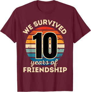 Celebrating 10 YEARS OF FRIENDSHIP Funny Group Matching T-Shirt - T-Shirt | Maroon