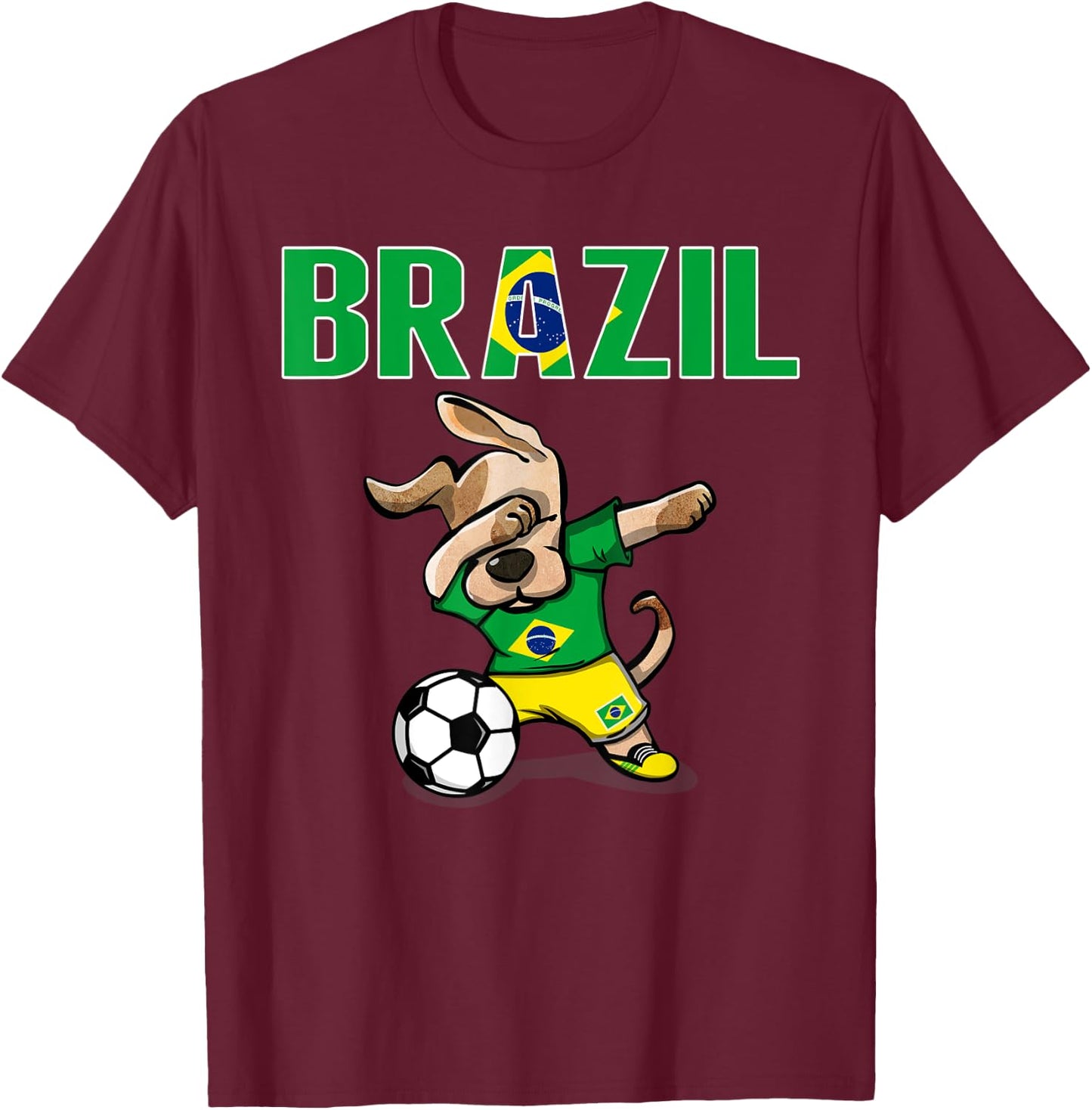 Dabbing Dog Brazil Soccer Fan Jersey Brazilian Flag Football Men Women Kids T-Shirt - T-Shirt | Maroon