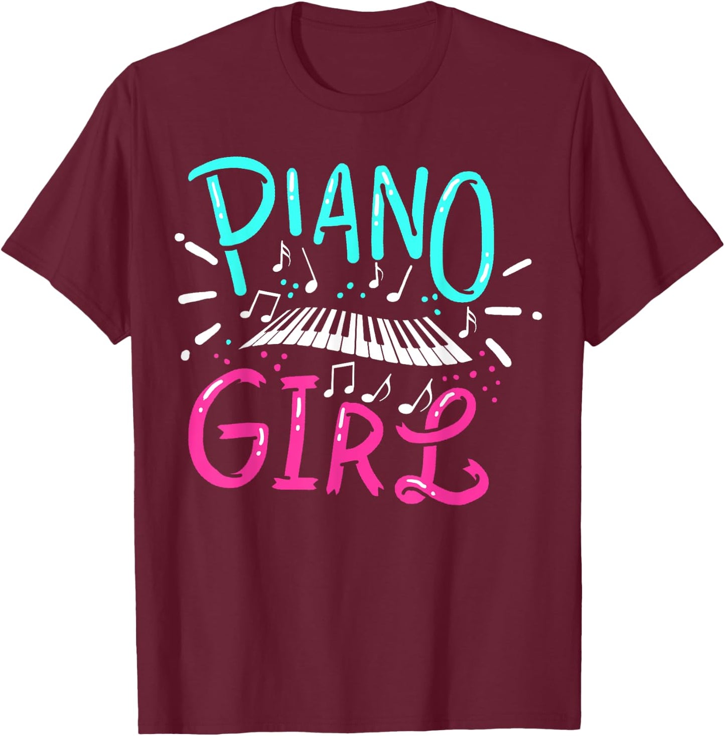 Piano Girl Pianist Music Notes Gift T-Shirt - T-Shirt | Maroon