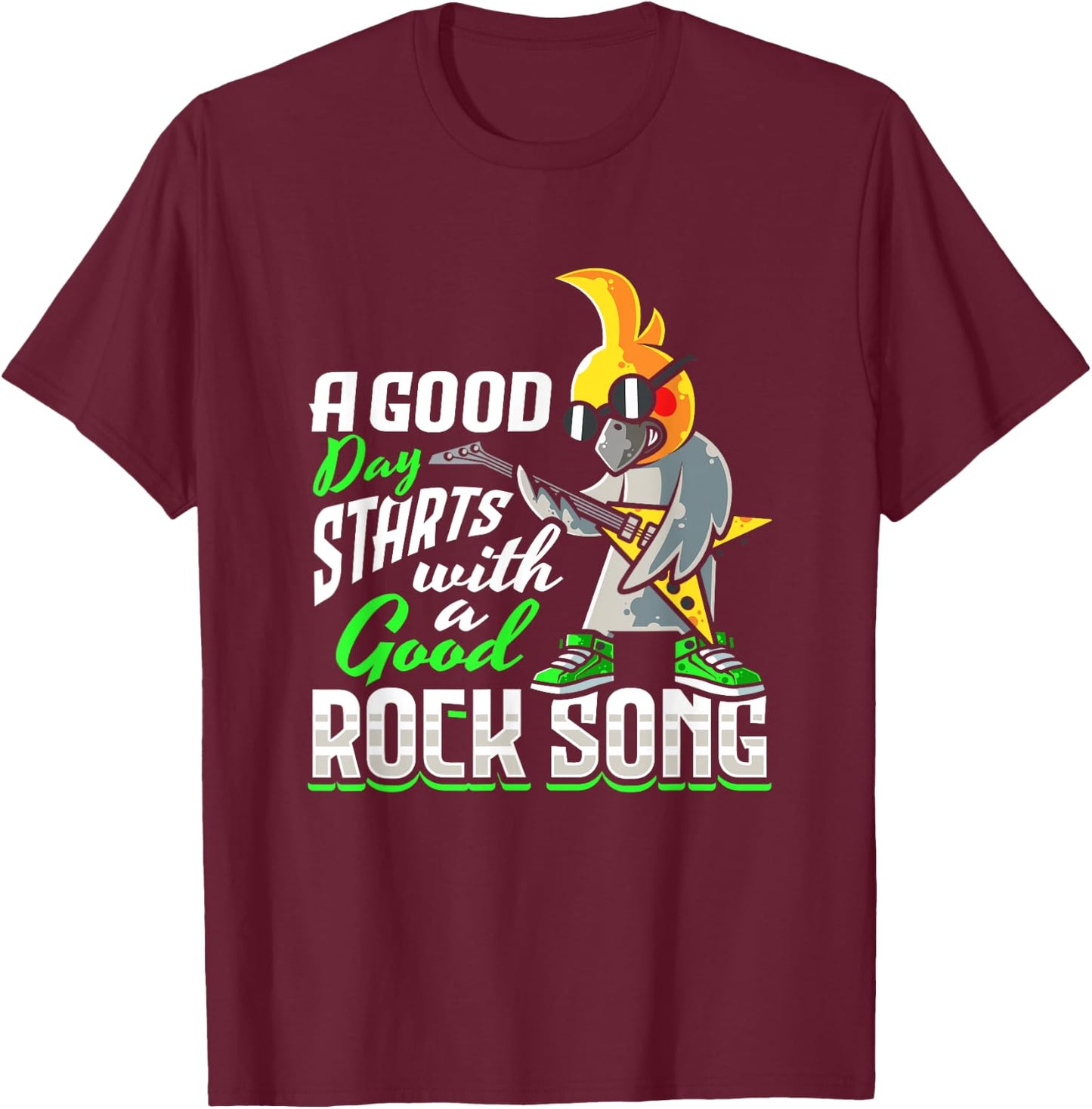 Cockatiel Bird Rock n Roll Design for a Rock music lover T-Shirt - T-Shirt | Maroon