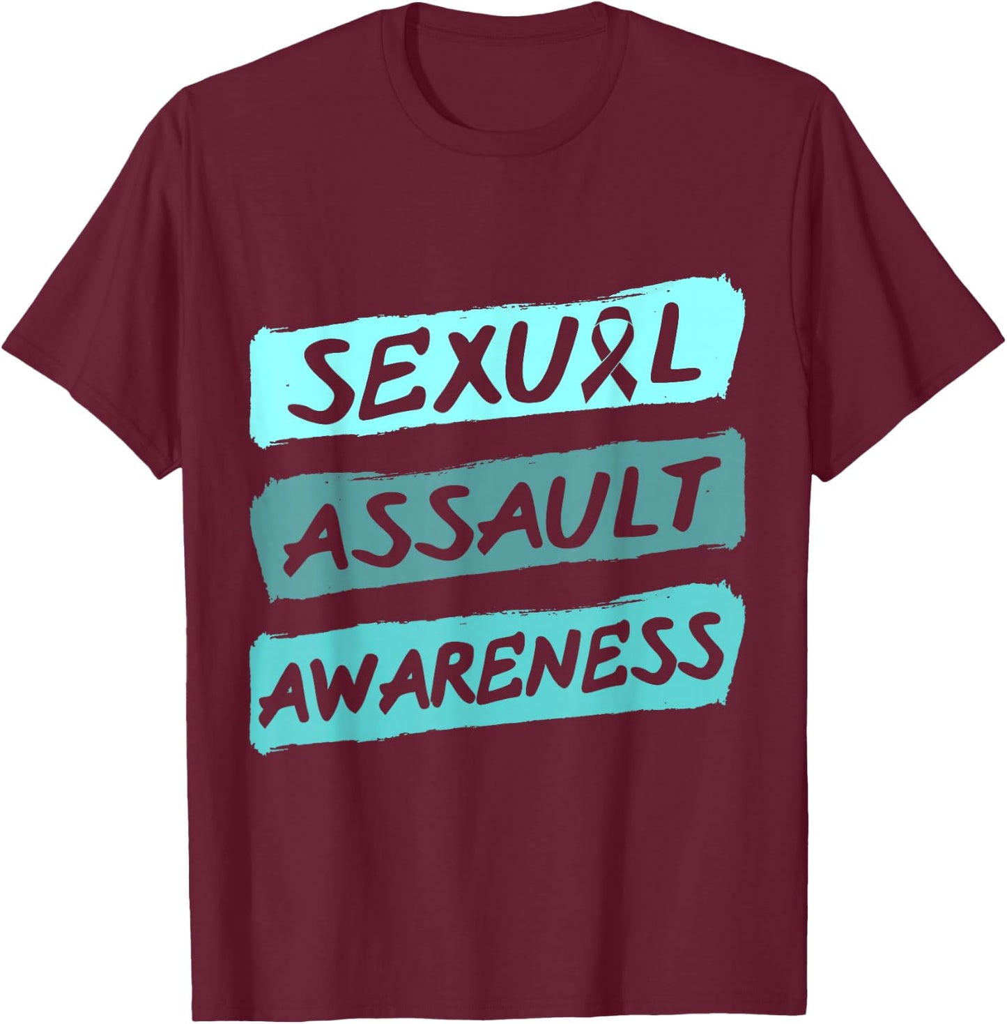 Sexual Assault Awareness Teal Ribbon T-Shirt - T-Shirt | Maroon