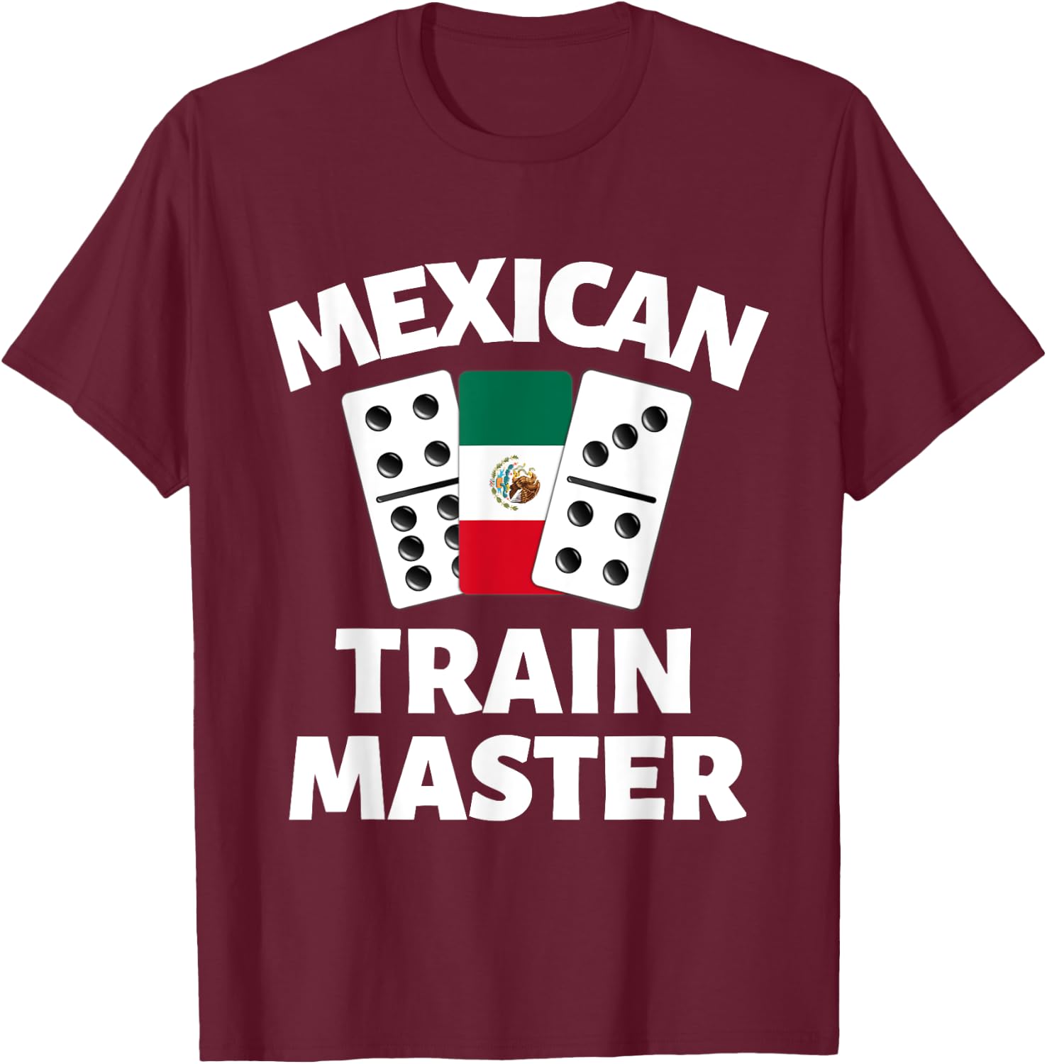 Dominoes Mexico Flag Dominoe Game Mexican Train Master T-Shirt - T-Shirt | Maroon