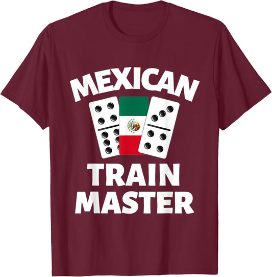 Dominoes Mexico Flag Dominoe Game Mexican Train Master T-Shirt - T-Shirt | Maroon