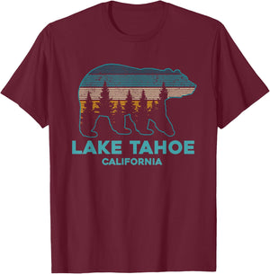 Lake Tahoe Vintage California Grizzly Bear Souvenir Gift T-Shirt - T-Shirt | Maroon