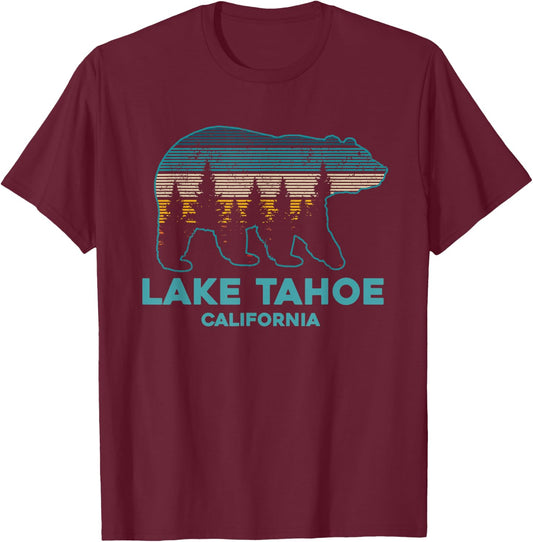 Lake Tahoe Vintage California Grizzly Bear Souvenir Gift T-Shirt - T-Shirt | Maroon