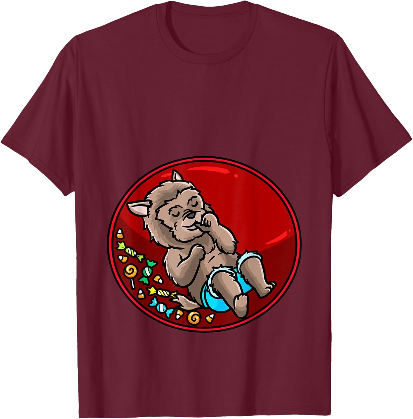 Baby Werewolf Pregnant Halloween T-Shirt - T-Shirt | Maroon