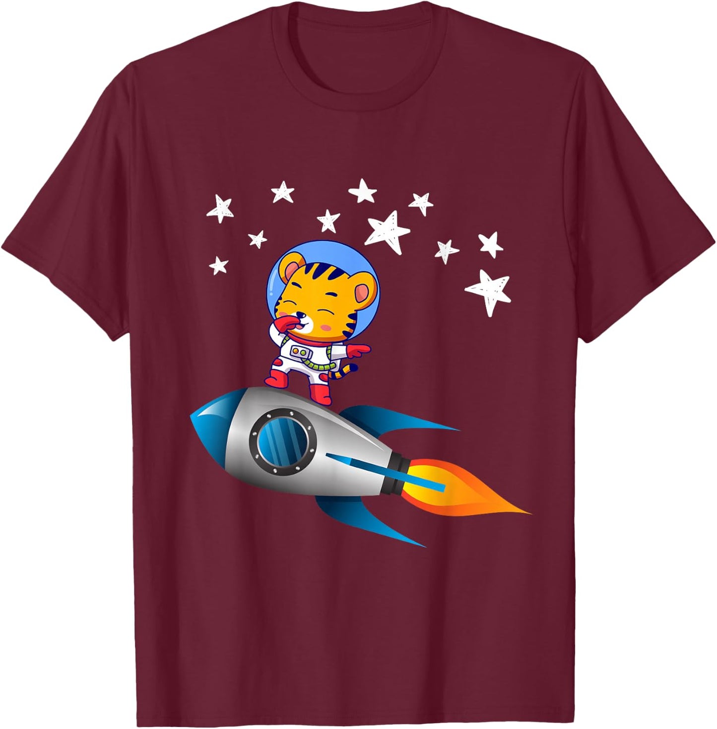 Tiger Astronaut Dabbing On Rocket Space Ship Dab T-Shirt - T-Shirt | Maroon