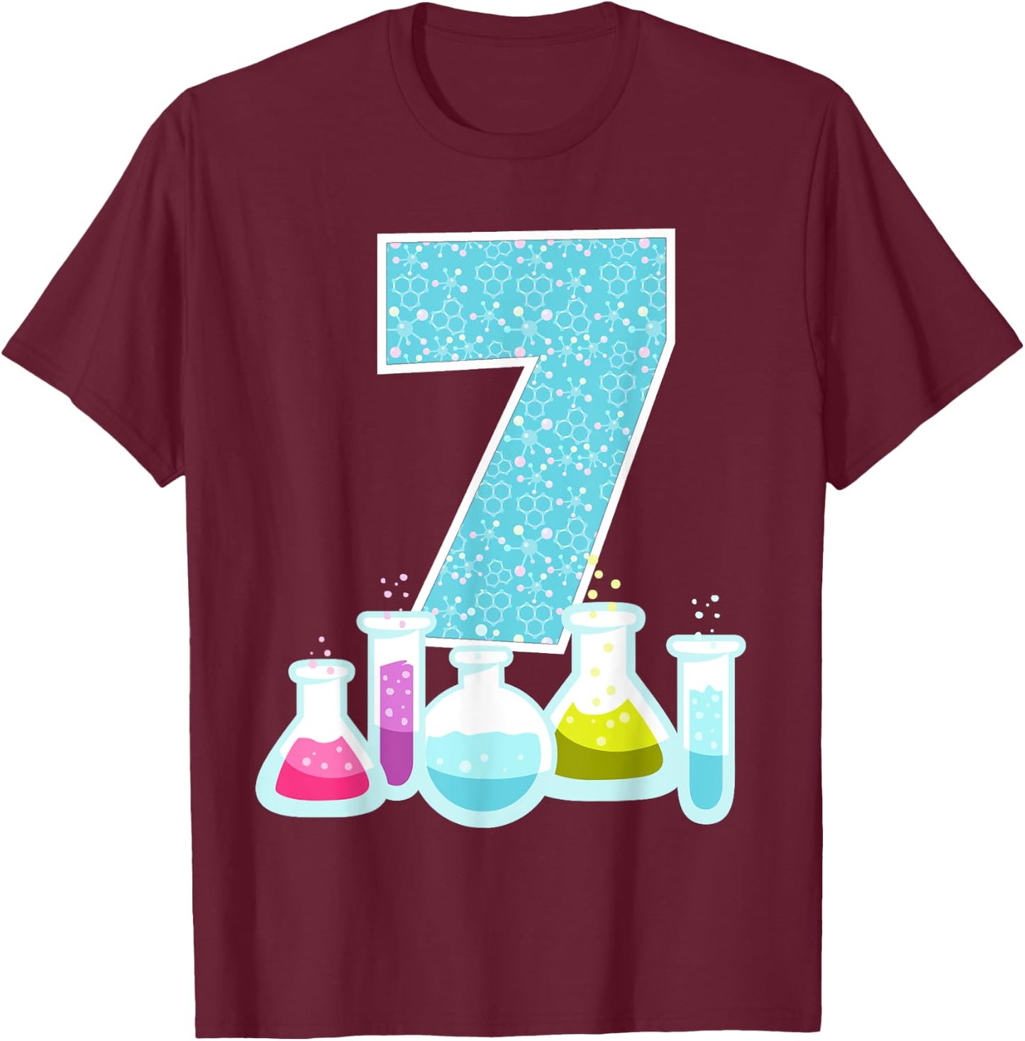 7th Birthday Science Theme Party Science Experiments Science T-Shirt - T-Shirt | Maroon