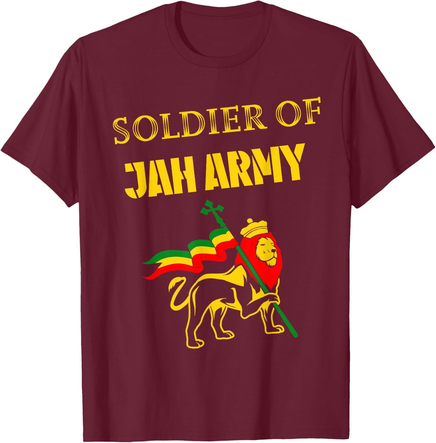Men Women Jamaica Reggae Jah Army Rastafari Lion of Judah T-Shirt - T-Shirt | Maroon
