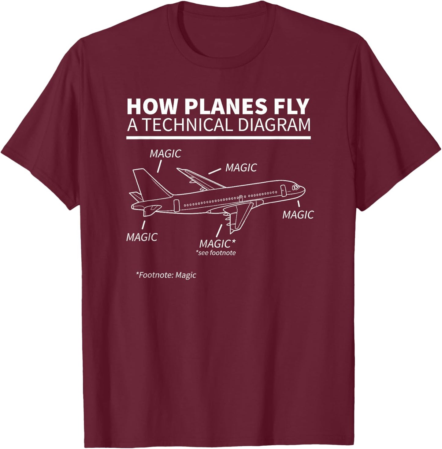 How Planes Fly Magic Funny Pilot T-Shirt - T-Shirt | Maroon