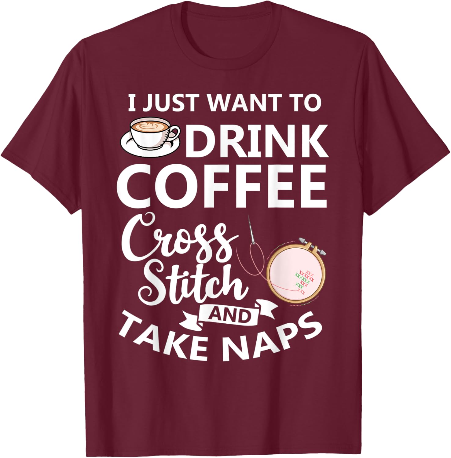 Cross Stitch Counted Pattern Beginner Alphabet Needle T-Shirt - T-Shirt | Maroon