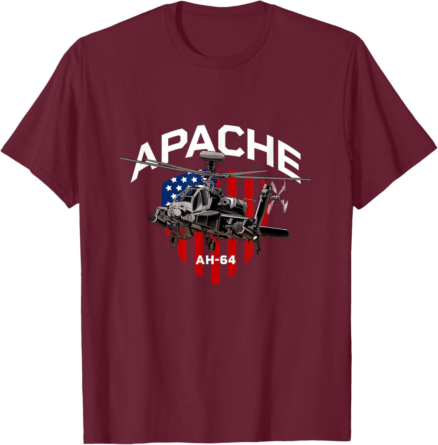 Military Helicopter - Apache Gunship T-Shirt - T-Shirt | Maroon