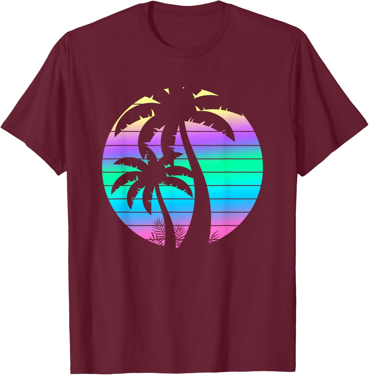 Summer 80s Palm Trees Beach Tropical 90s Retro Vaporwave T-Shirt - T-Shirt | Maroon