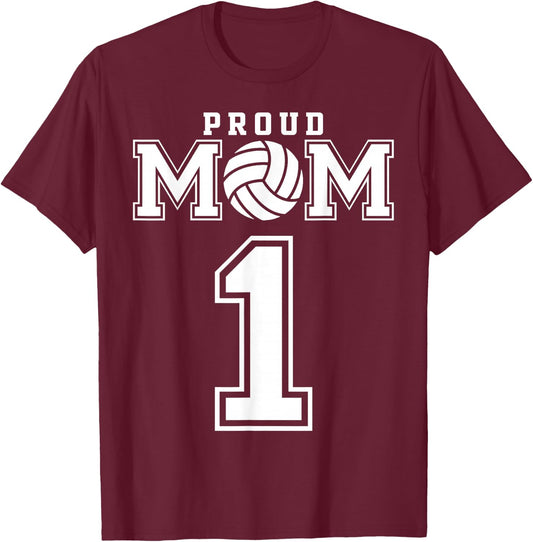 Custom Proud Volleyball Mom Number 1 Personalized Women T-Shirt - T-Shirt | Maroon