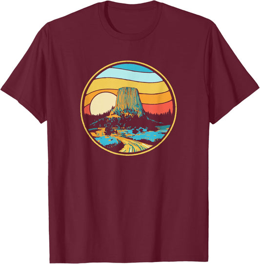 Devils Tower Monument Vintage 80s Wyoming Graphic T-Shirt - T-Shirt | Maroon