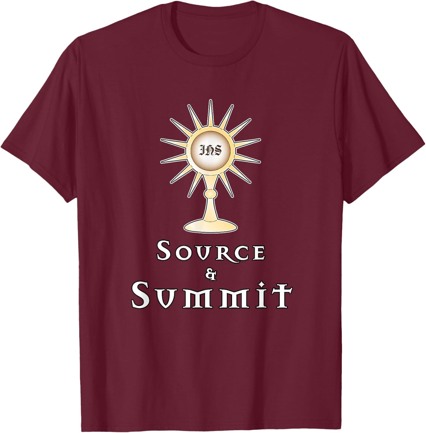 Source and Summit: Holy Eucharist T-Shirt - T-Shirt | Maroon