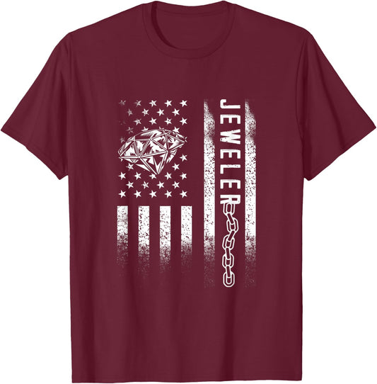 Jeweler Diamond USA American Flag Jewel Jewellery Goldsmith Men T-Shirt - T-Shirt | Maroon
