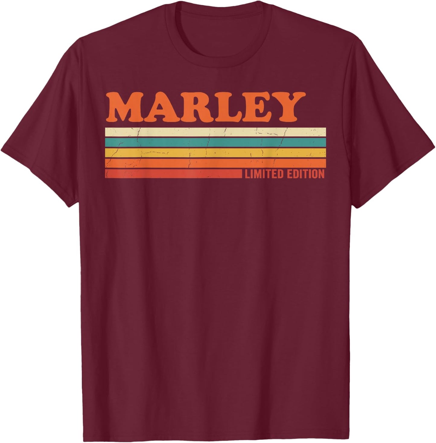 Marley Retro Personalized First Name Vintage Stripes T-Shirt - T-Shirt | Maroon