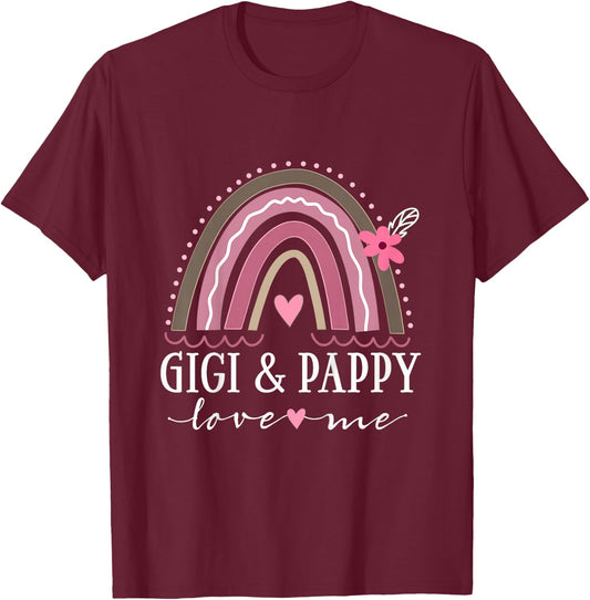 Kids Gigi and Pappy Love Me Girls Grandchild Boho Rainbow T-Shirt - T-Shirt | Maroon