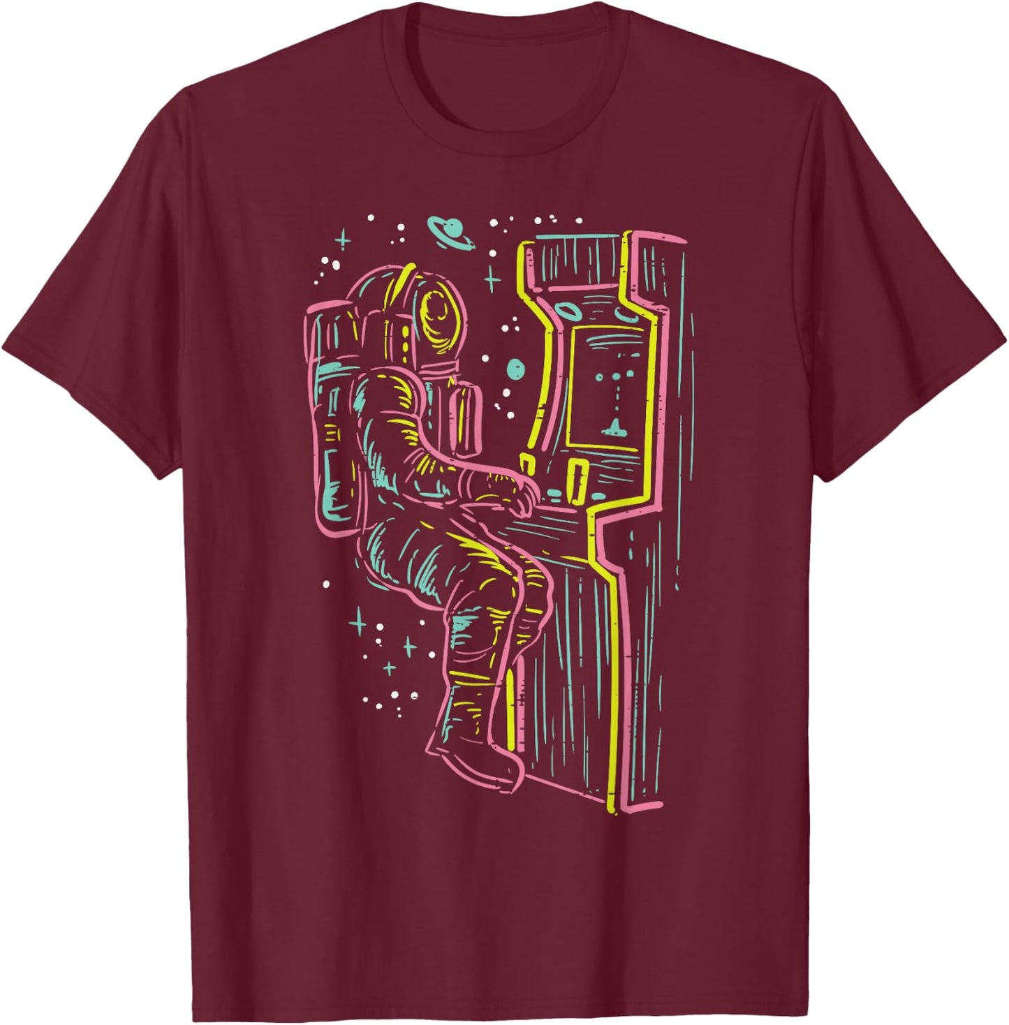 Astronaut Arcade Video Game Retro Space Gamer Men Boys Kids T-Shirt - T-Shirt | Maroon