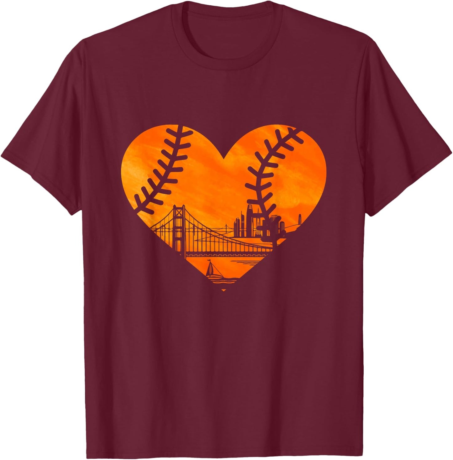 US State San Francisco Baseball Vintage Heart T-Shirt - T-Shirt | Maroon