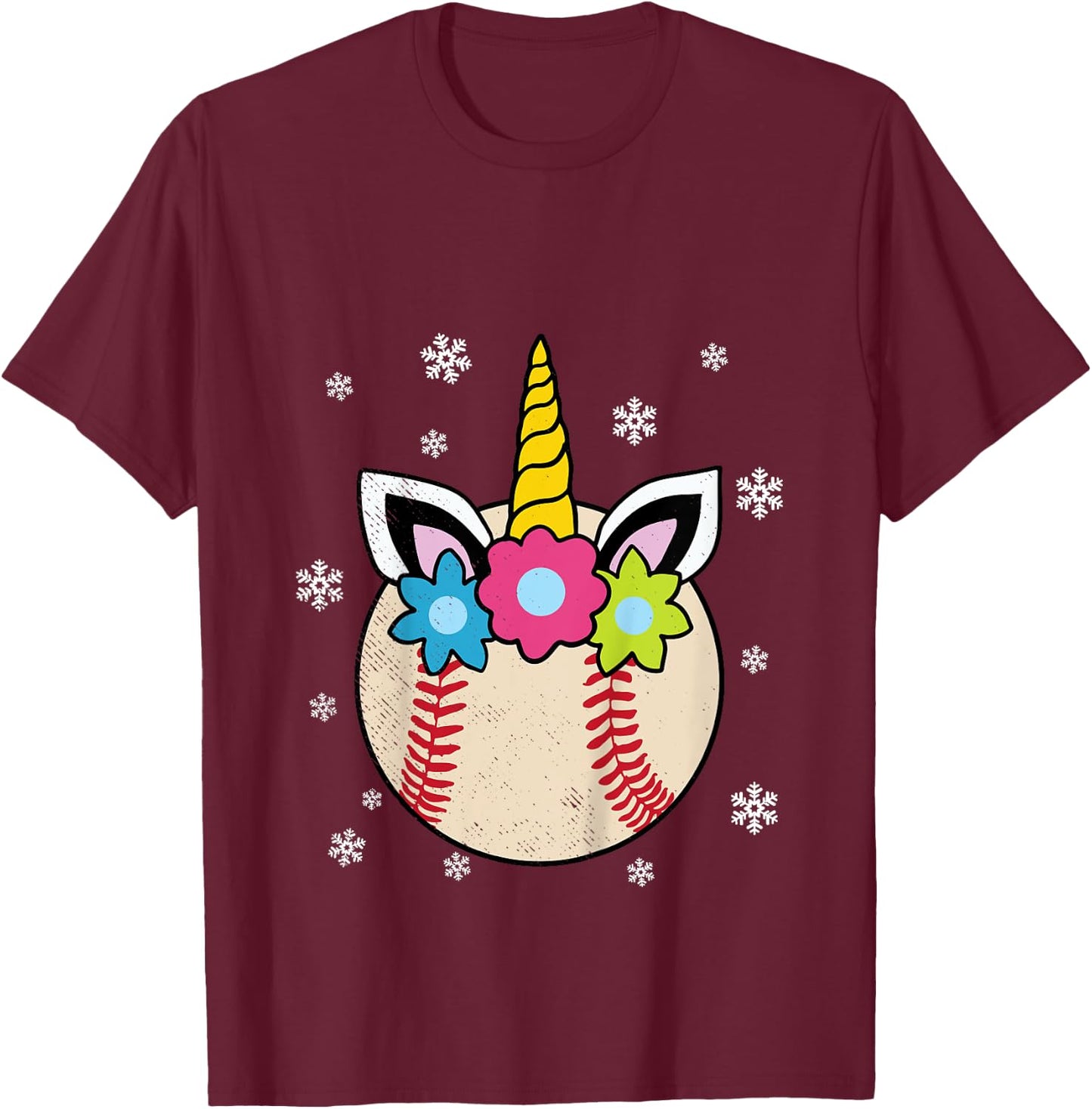 Unicorn Baseball Cute Sports Player Fan Girls Kids T-Shirt - T-Shirt | Maroon