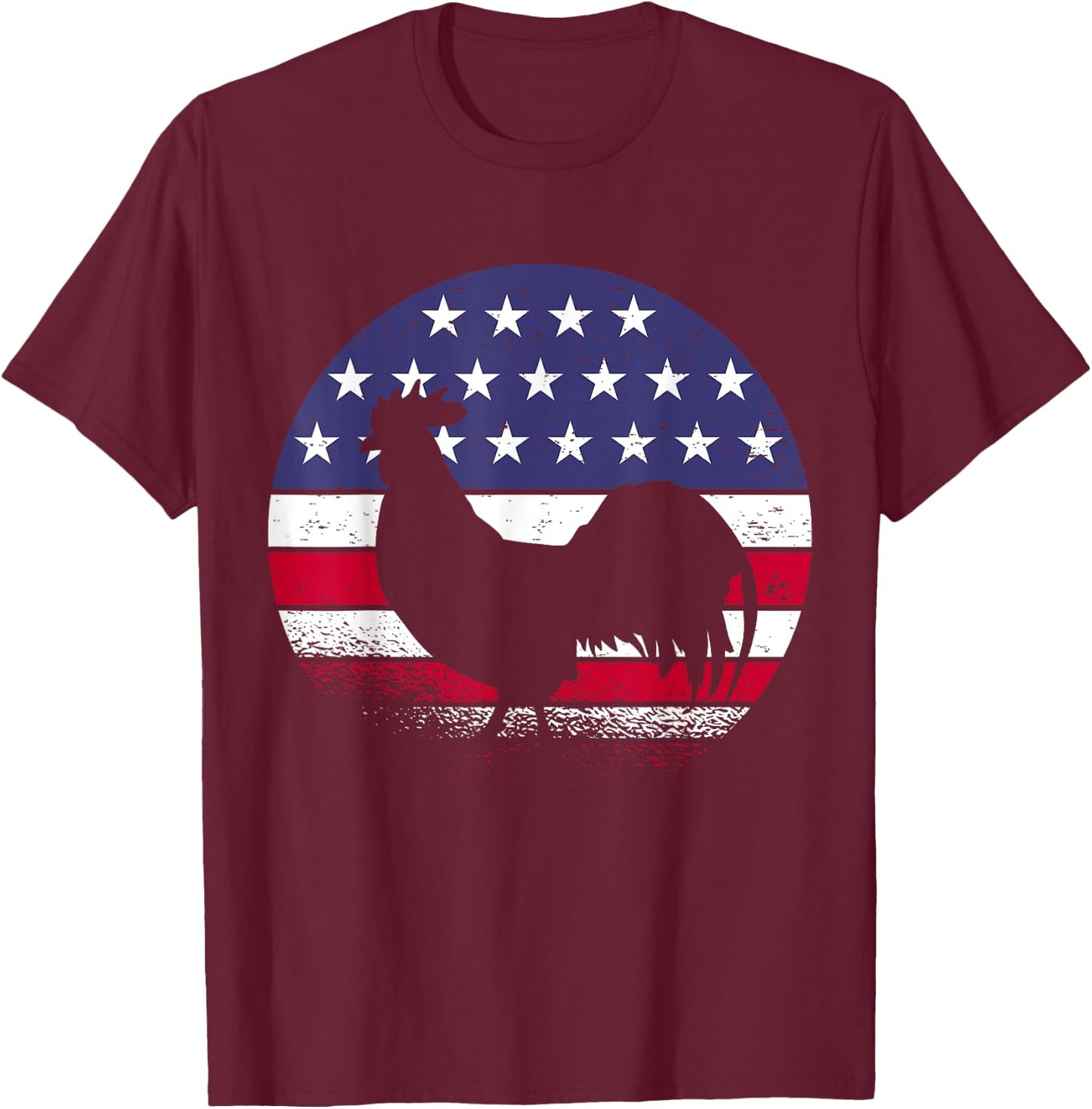 Chickens American Flag USA Rooster Women Men T-Shirt - T-Shirt | Maroon