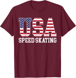 USA Flag Speed Skater - American USA Speed Skating Men T-Shirt - T-Shirt | Maroon