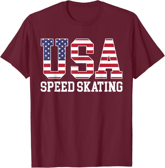 USA Flag Speed Skater - American USA Speed Skating Men T-Shirt - T-Shirt | Maroon