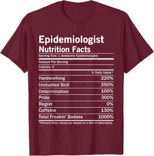 Epidemiologist Nutrition Facts Funny Epidemiology T-Shirt - T-Shirt | Maroon