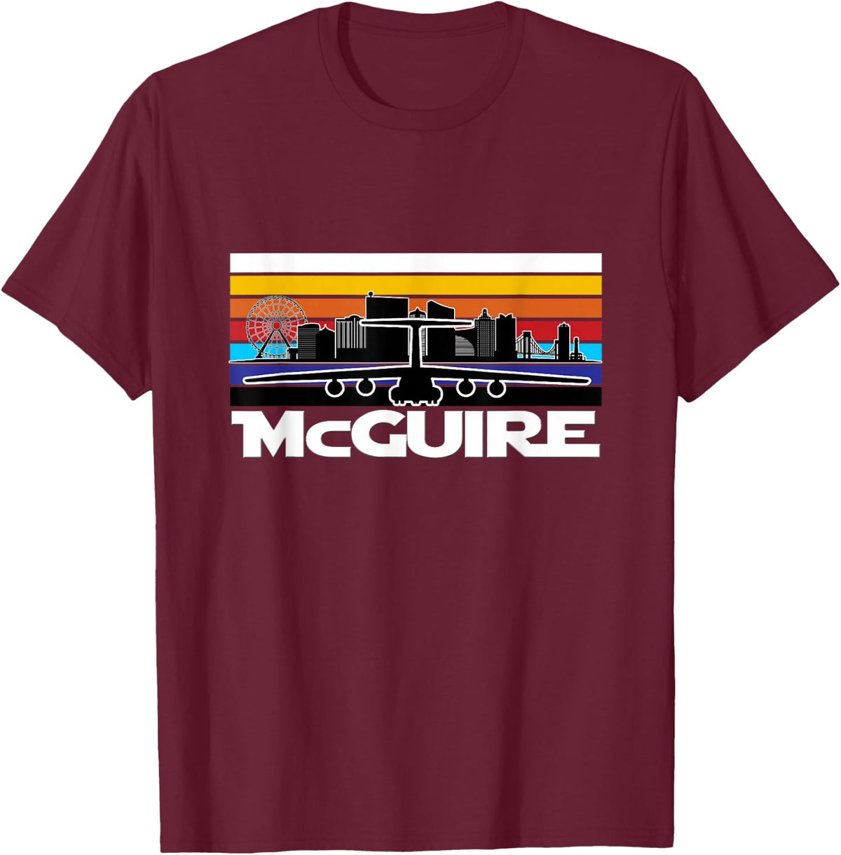 C-141 Starlifter McGuire Vintage Sunset Airlift Cargo T-Shirt - T-Shirt | Maroon