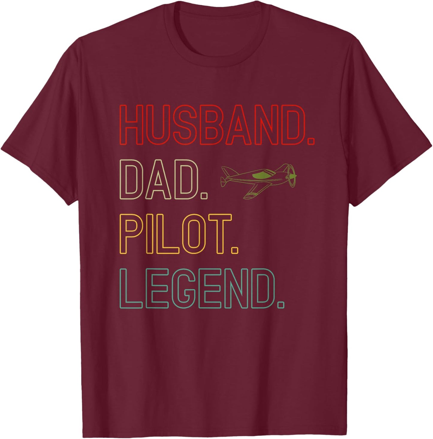 Husband Dad Pilot Legend - Retro Pilot Dad T-Shirt - T-Shirt | Maroon