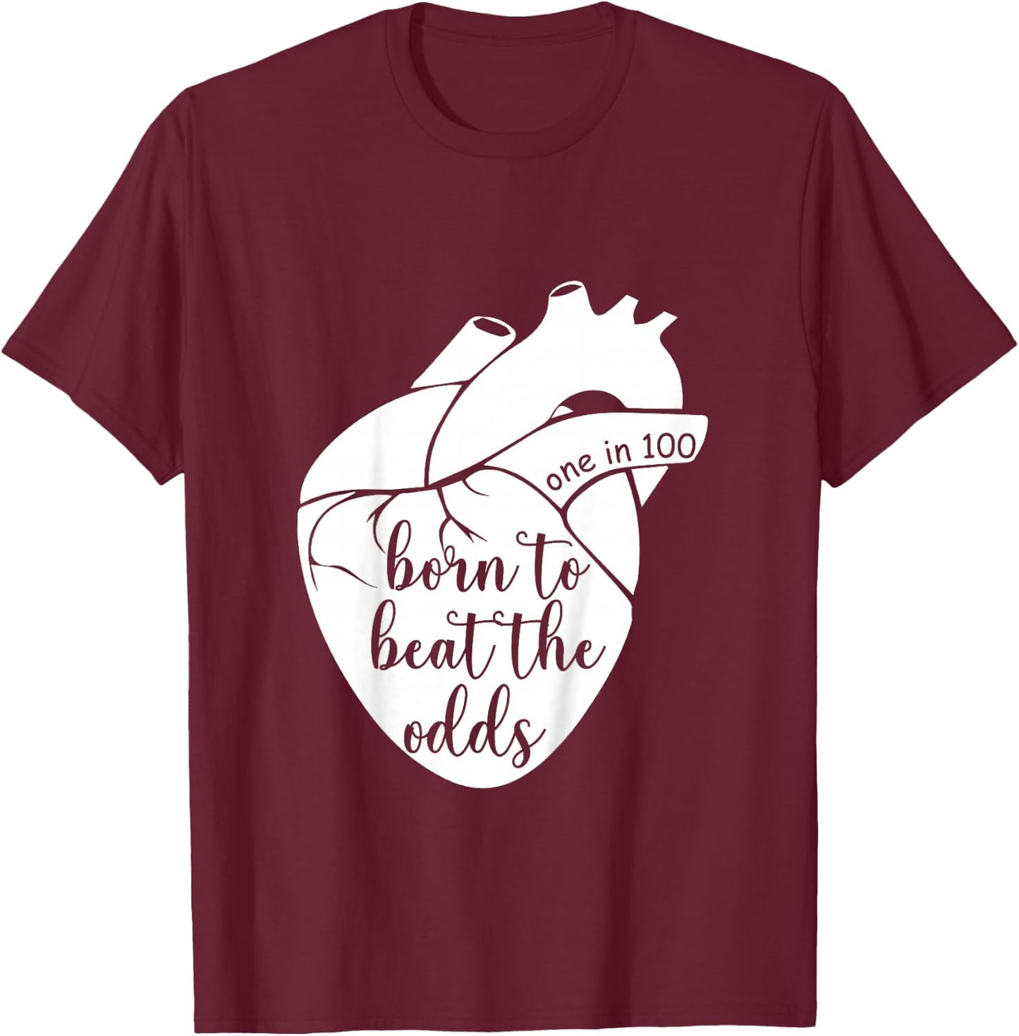 Kids Born to That Beat The Odds CHD Awareness Heart Warrior T-Shirt - T-Shirt | Maroon