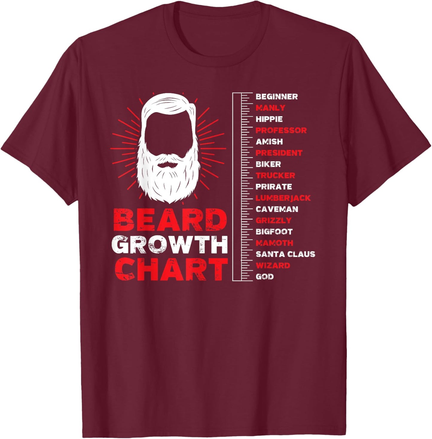 Beard Growth Chart Length Ruler Cute Men Gift T-Shirt - T-Shirt | Maroon