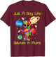 Just A Boy Who Believes In Aliens Planets Outer Space Alien T-Shirt - T-Shirt | Maroon