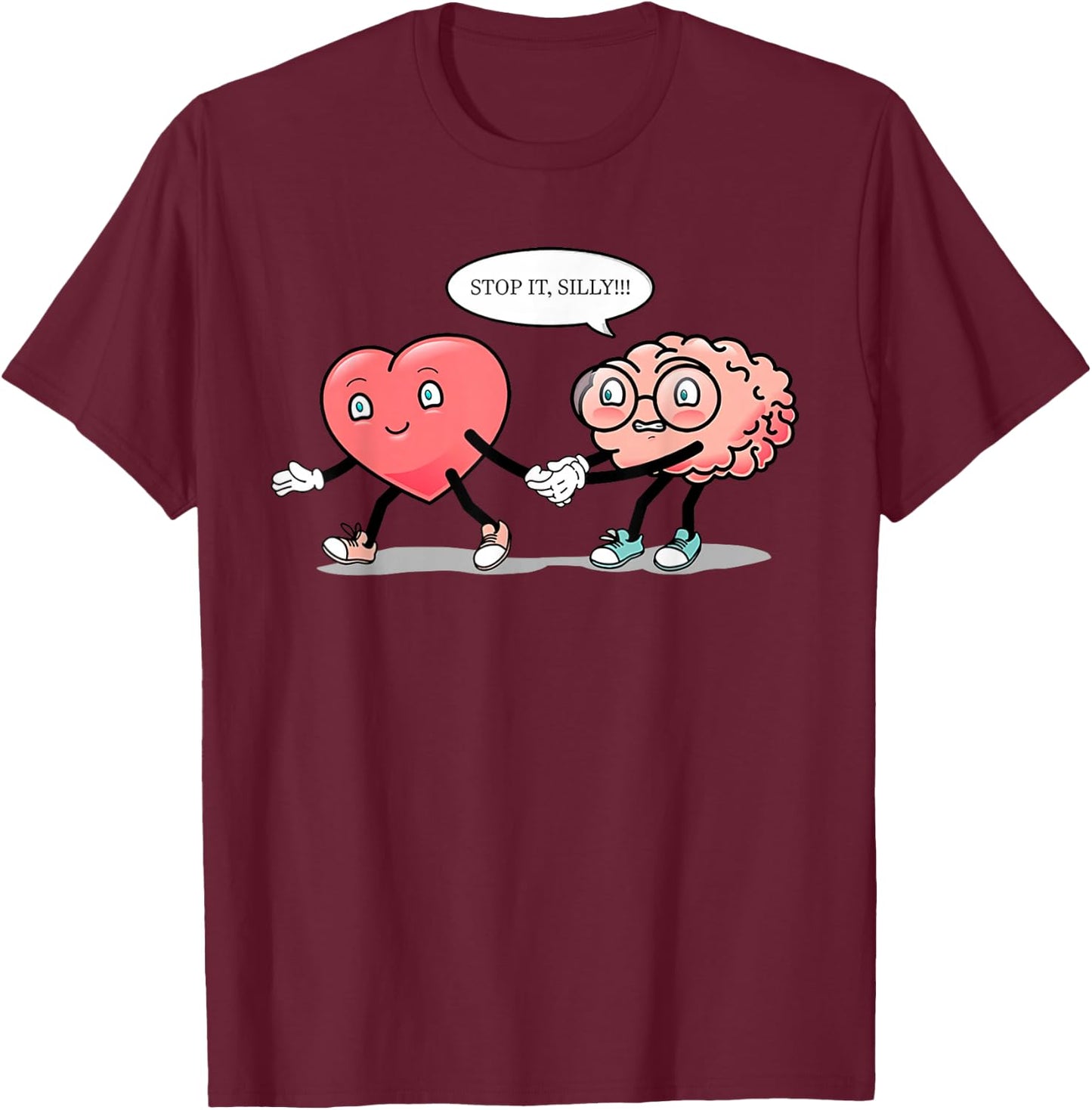 Heart vs Brain Heart Leading Brain Valentines T-Shirt - T-Shirt | Maroon