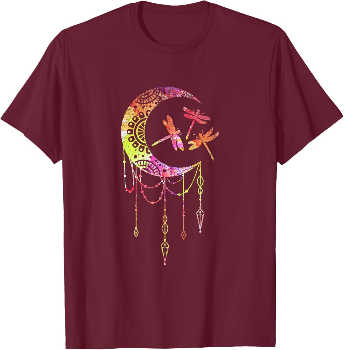 Dream Catcher Spirit Animal Chakra Colorful Dragonfly T-Shirt - T-Shirt | Maroon