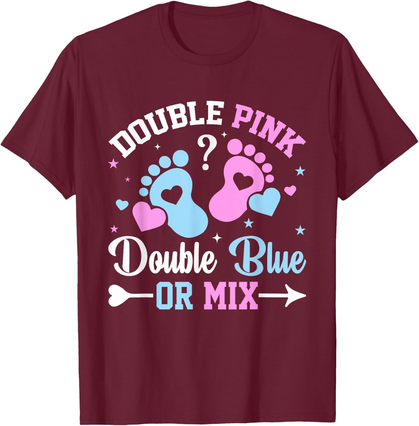 Double Pink Double Blue Mix Twin Gender Announcement Reveal T-Shirt - T-Shirt | Maroon
