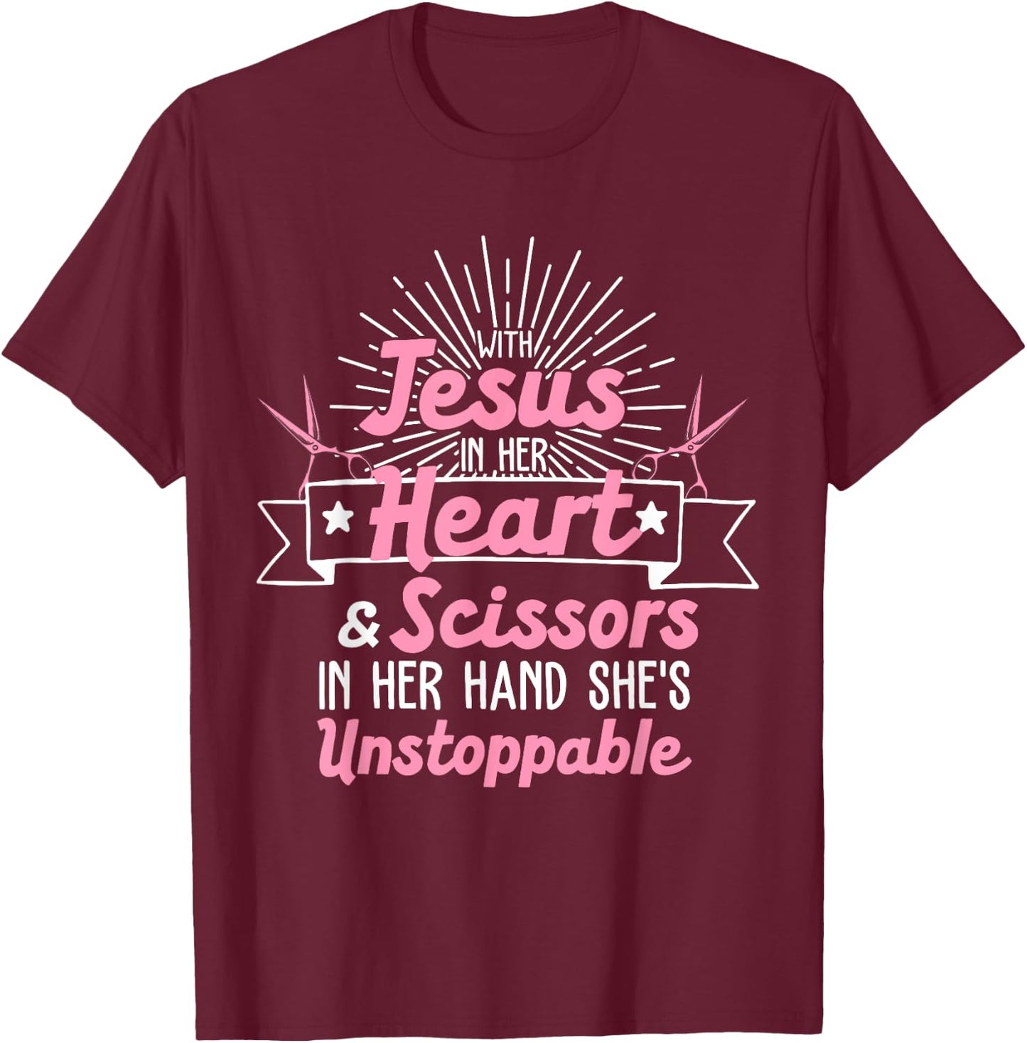 Best Hair Dresser Gift Jesus Religious Quote Funny Hairdresser Designs Girls Women Christian Hairstylists , Black T-Shirt - T-Shirt | Maroon