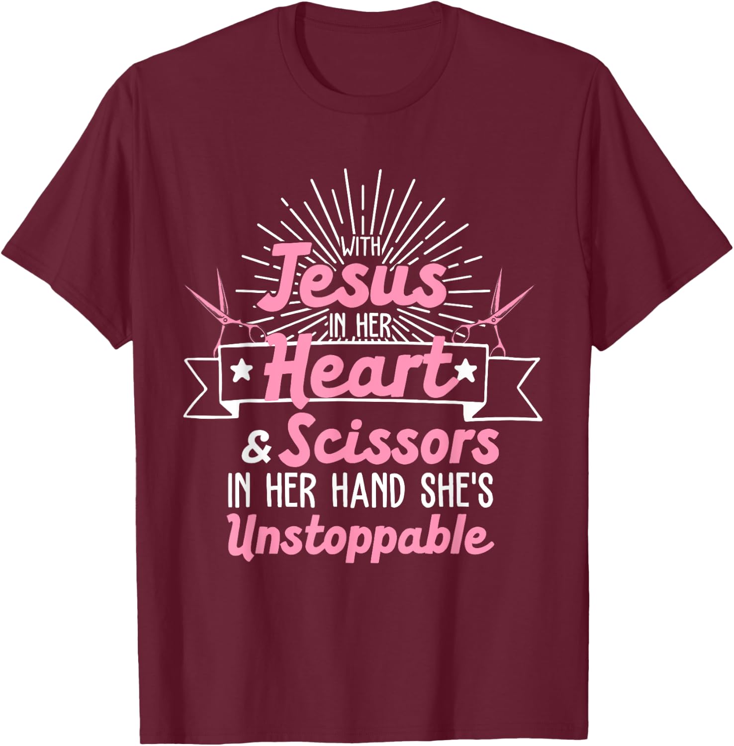 Best Hair Dresser Gift Jesus Religious Quote Funny Hairdresser Designs Girls Women Christian Hairstylists , Black T-Shirt - T-Shirt | Maroon