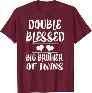 Double Blessed Big Brother of Twins Gift T-Shirt - T-Shirt | Maroon