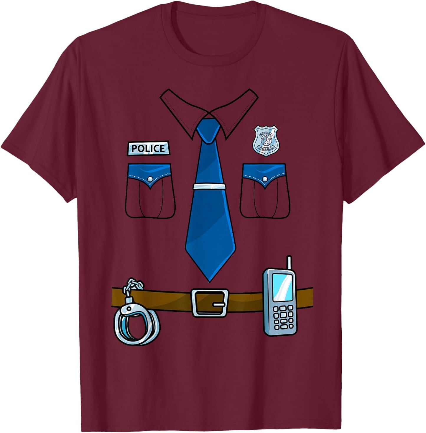 Police Costume Cop Uniform Officer Halloween Women Men Boys Small T-Shirt - T-Shirt | Maroon