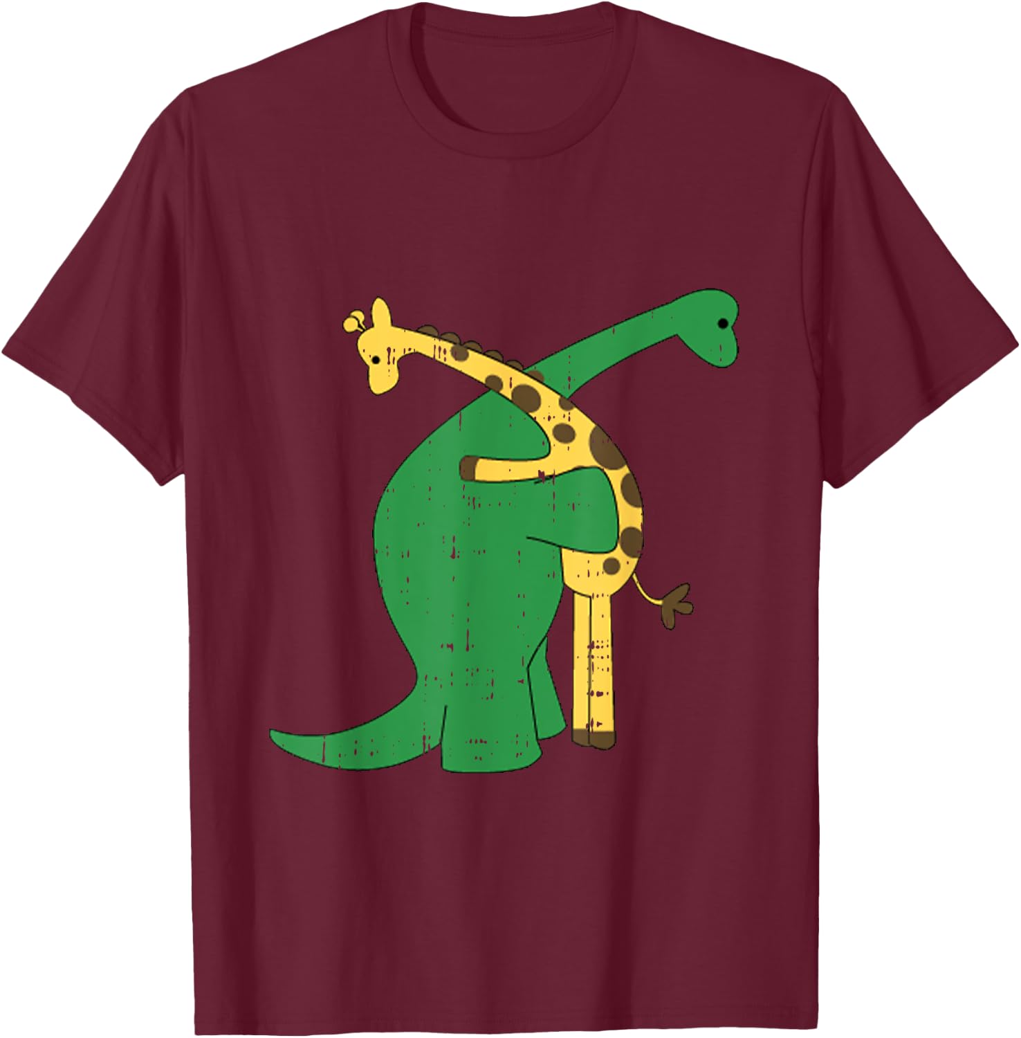 Giraffe Dinosaur Hug Love Dino Animals Safari Halloween Gift T-Shirt - T-Shirt | Maroon