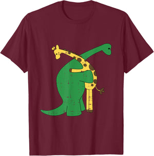 Giraffe Dinosaur Hug Love Dino Animals Safari Halloween Gift T-Shirt - T-Shirt | Maroon